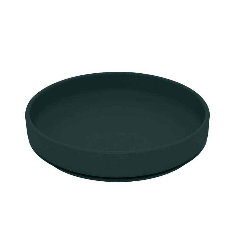 Petite&Mars - Set de hranire, Cu farfurie, Bol si tacamuri, Din silicon fara BFA, Verde inchis