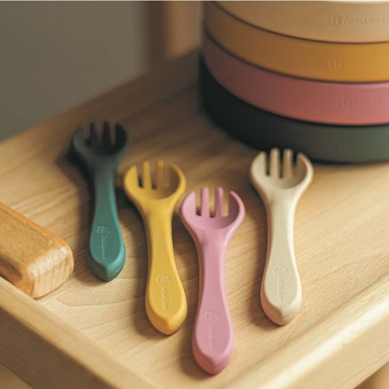 Petite&Mars - Set tacamuri din silicon fara BPA, Take&Match, 6 luni+, Verde inchis