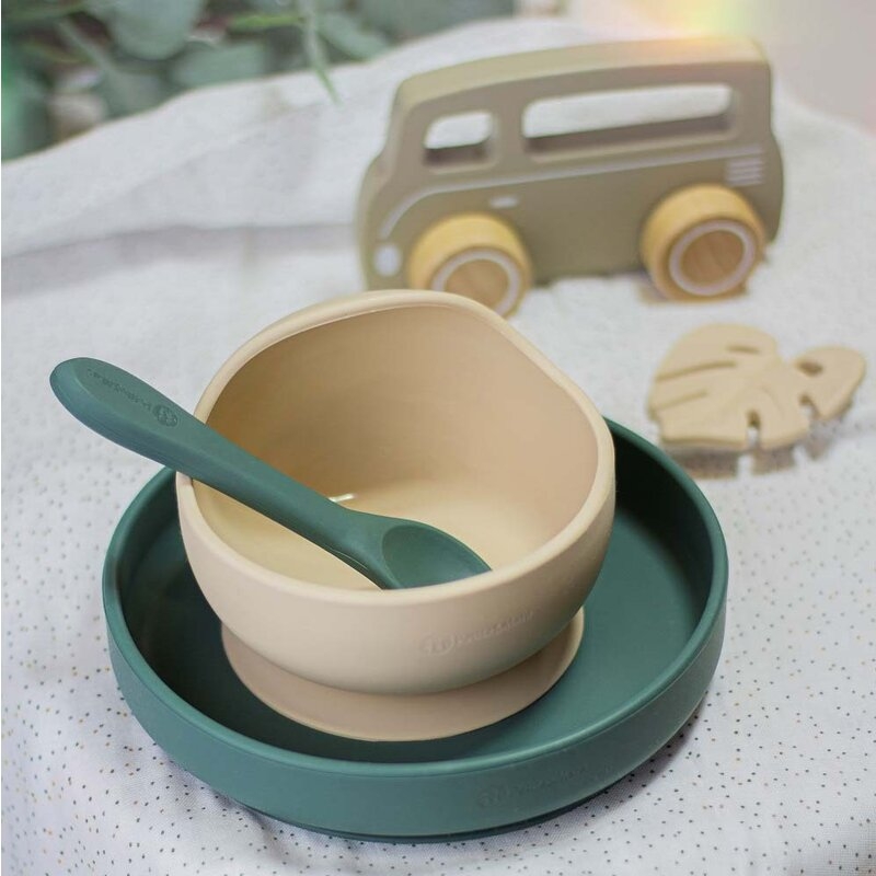 Petite&Mars - Set tacamuri din silicon fara BPA, Take&Match, 6 luni+, Verde inchis