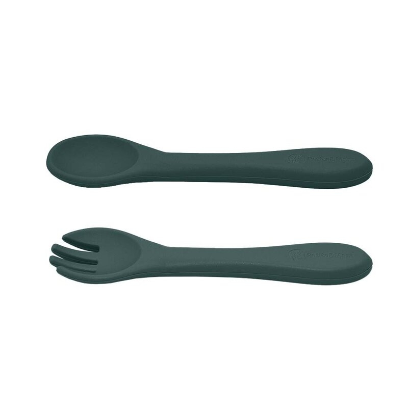 Petite&Mars - Set tacamuri din silicon fara BPA, Take&Match, 6 luni+, Verde inchis