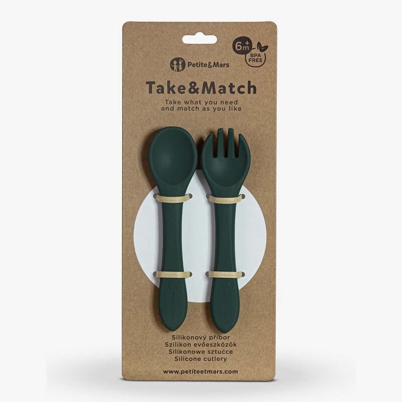 Petite&Mars - Set tacamuri din silicon fara BPA, Take&Match, 6 luni+, Verde inchis