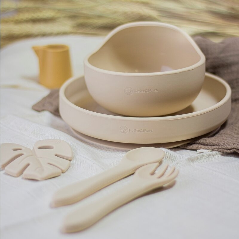 Petite&Mars - Set tacamuri din silicon fara BPA, Take&Match, 6 luni+, Bej
