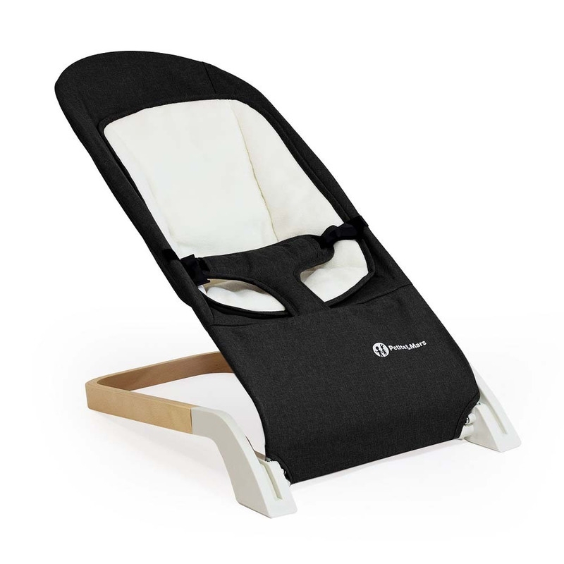 Petite&Mars - Sezlong balansoar, Calmy, Cu centura in 3 puncte, De la nastere pana la 9 kg, Negru