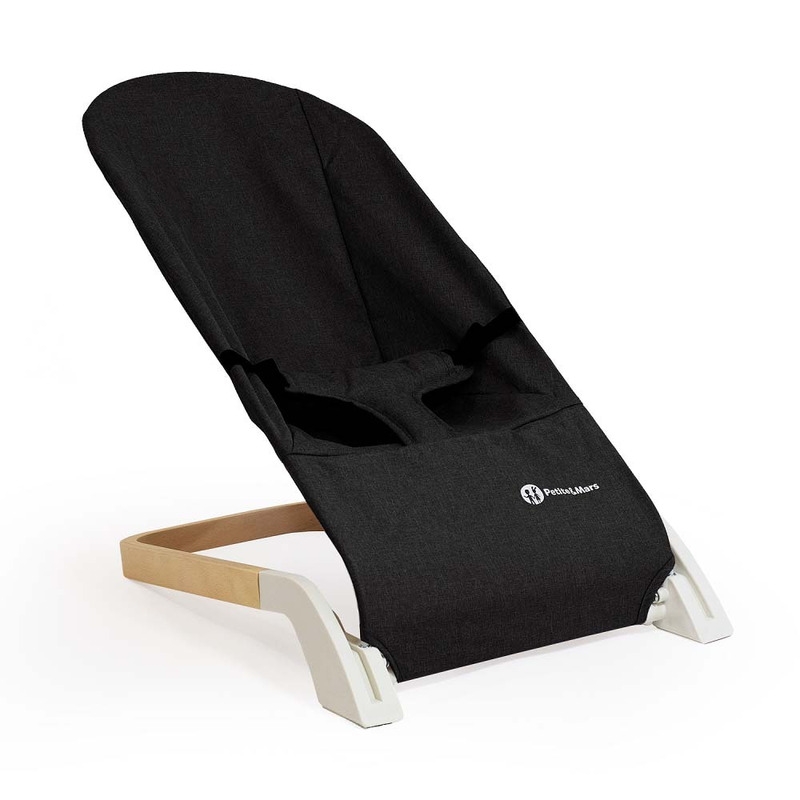 Petite&Mars - Sezlong balansoar, Calmy, Cu centura in 3 puncte, De la nastere pana la 9 kg, Negru