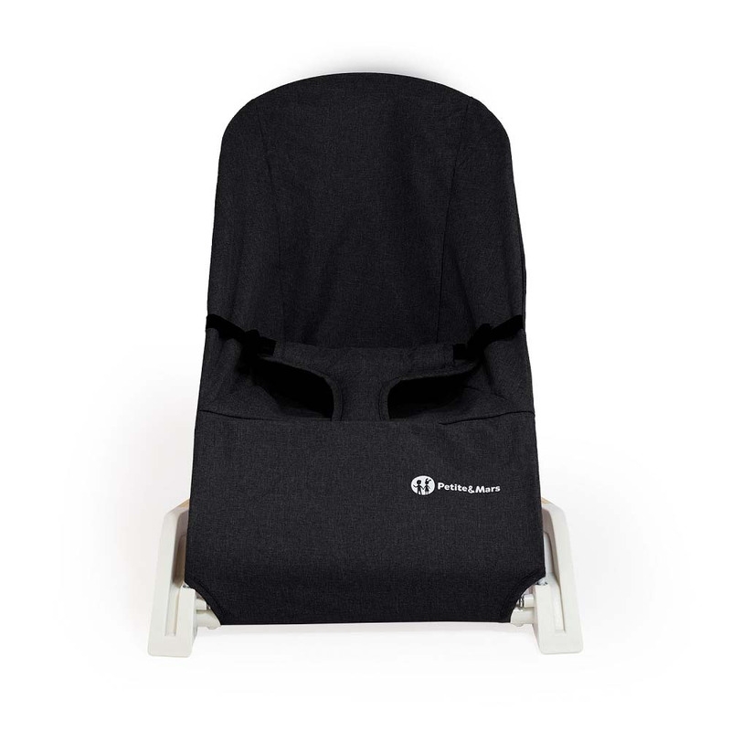Petite&Mars - Sezlong balansoar, Calmy, Cu centura in 3 puncte, De la nastere pana la 9 kg, Negru