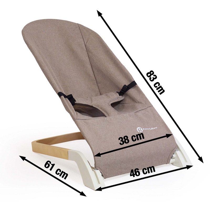 Petite&Mars - Sezlong balansoar, Calmy, Cu centura in 3 puncte, De la nastere pana la 9 kg, Negru