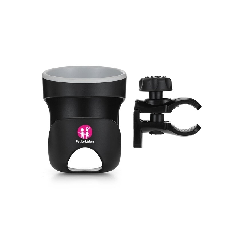 Petite&Mars - Suport universal pentru carucior/bicicleta Handy, Pentru biberon/pahar, Negru
