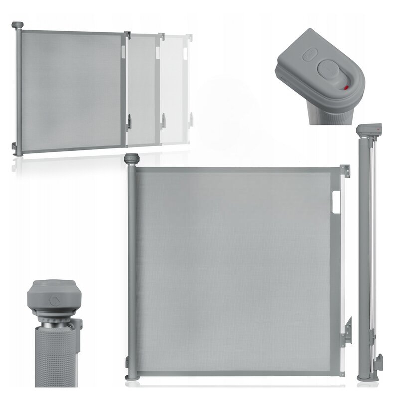 Poarta de siguranta, Lionelo, Thea, Textila, Ofera vizibilitate, Retractabila, Mecanism dublu de blocare, Montaj universal, 80x140 cm, Conform cu standardul european de securitate EN1930, Gri
