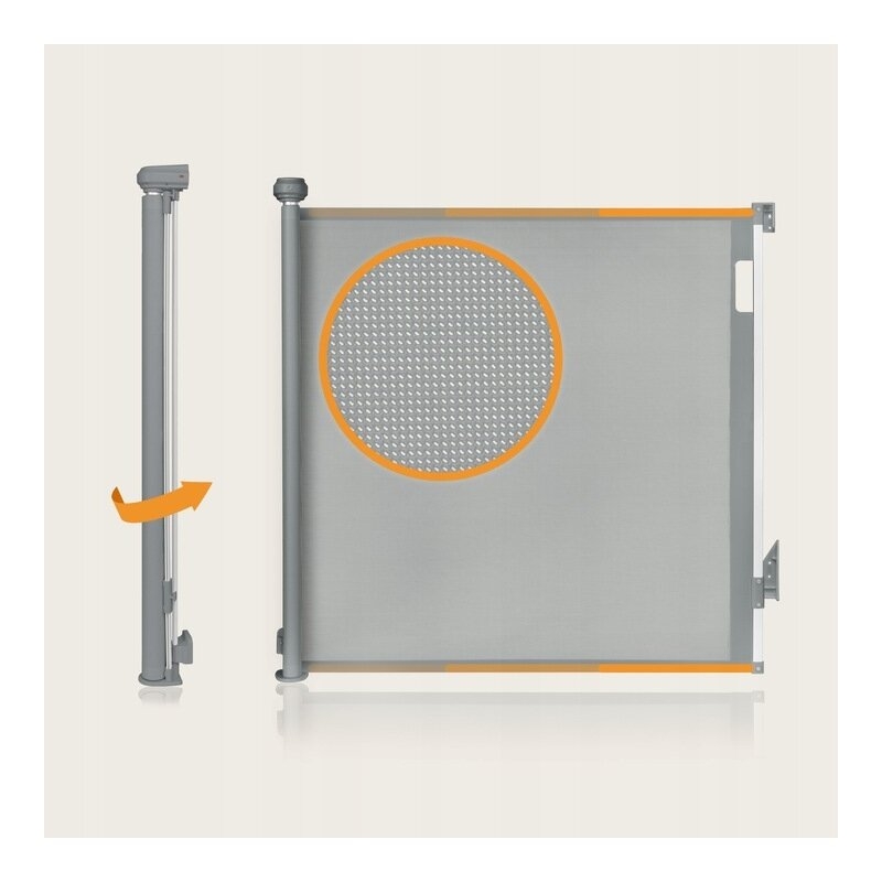 Poarta de siguranta, Lionelo, Thea, Textila, Ofera vizibilitate, Retractabila, Mecanism dublu de blocare, Montaj universal, 80x140 cm, Conform cu standardul european de securitate EN1930, Gri