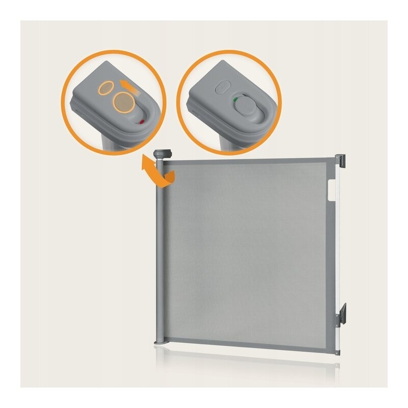 Poarta de siguranta, Lionelo, Thea, Textila, Ofera vizibilitate, Retractabila, Mecanism dublu de blocare, Montaj universal, 80x140 cm, Conform cu standardul european de securitate EN1930, Gri