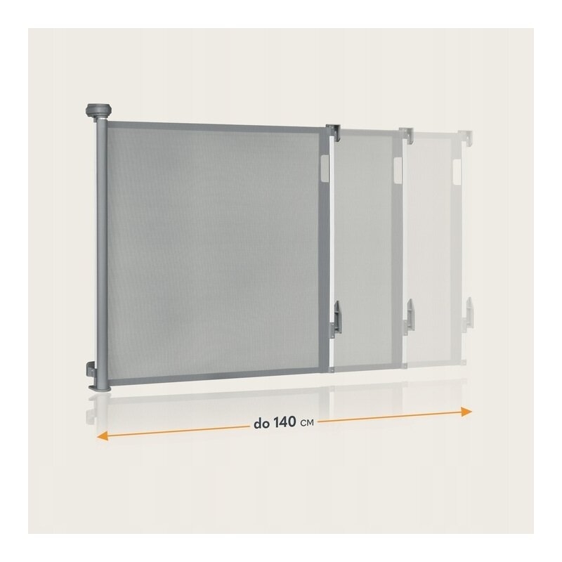 Poarta de siguranta, Lionelo, Thea, Textila, Ofera vizibilitate, Retractabila, Mecanism dublu de blocare, Montaj universal, 80x140 cm, Conform cu standardul european de securitate EN1930, Gri