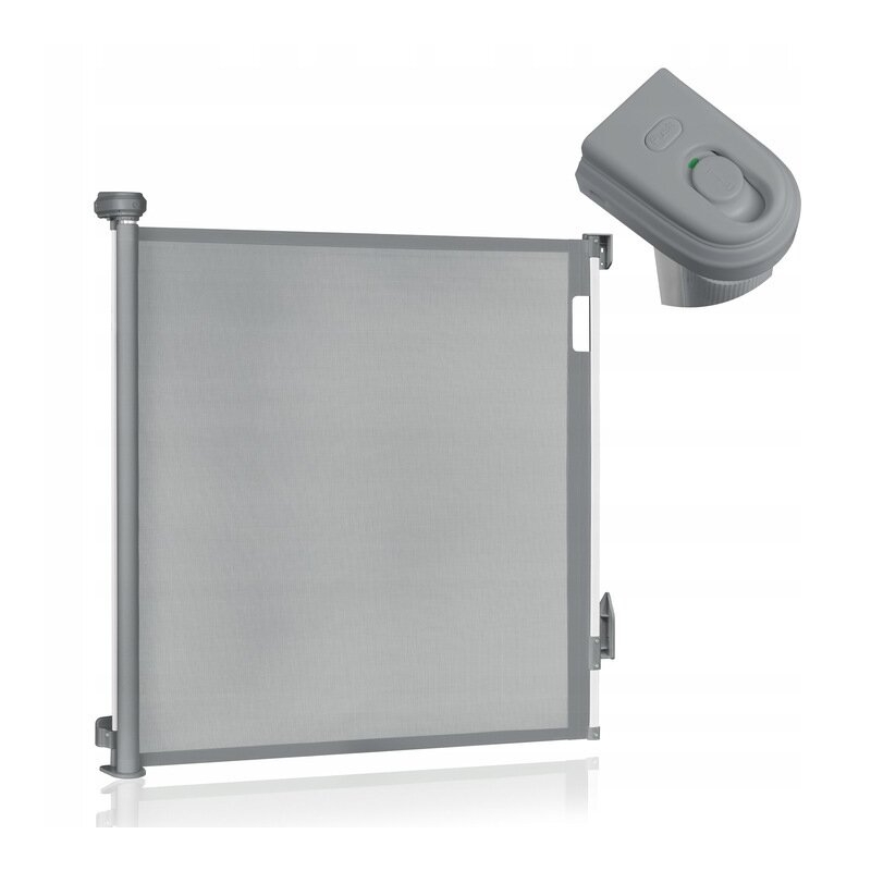 Poarta de siguranta, Lionelo, Thea, Textila, Ofera vizibilitate, Retractabila, Mecanism dublu de blocare, Montaj universal, 80x140 cm, Conform cu standardul european de securitate EN1930, Gri