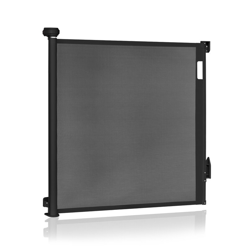 Poarta de siguranta, Lionelo, Thea, Cu suruburi, Textila, Retractabila, Mecanism dublu de blocare, Montaj universal, 80x140 cm, Conform cu standardul european de securitate EN1930, Negru