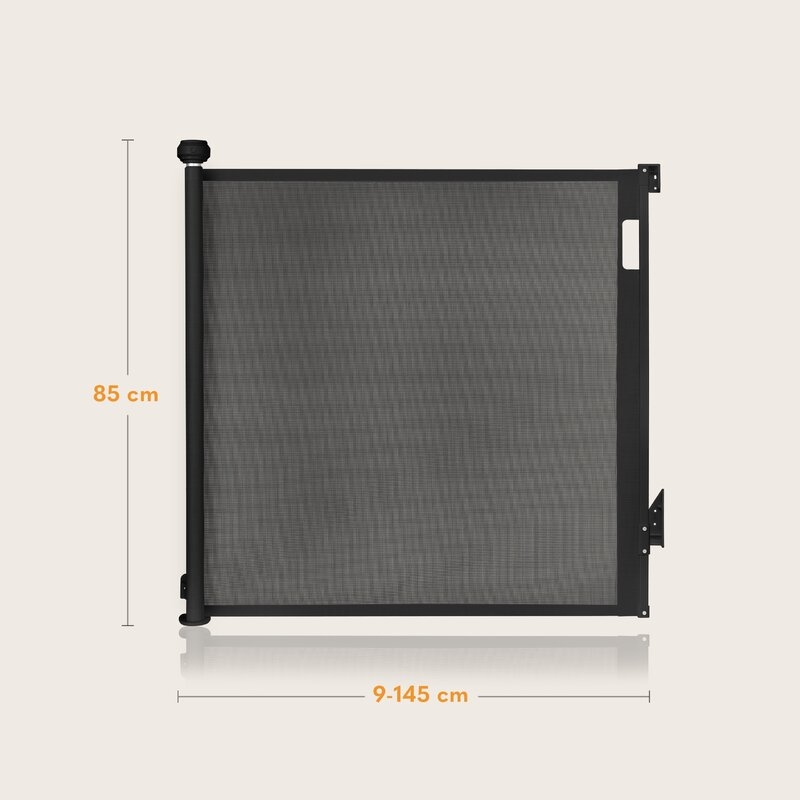 Poarta de siguranta, Lionelo, Thea, Cu suruburi, Textila, Retractabila, Mecanism dublu de blocare, Montaj universal, 80x140 cm, Conform cu standardul european de securitate EN1930, Negru