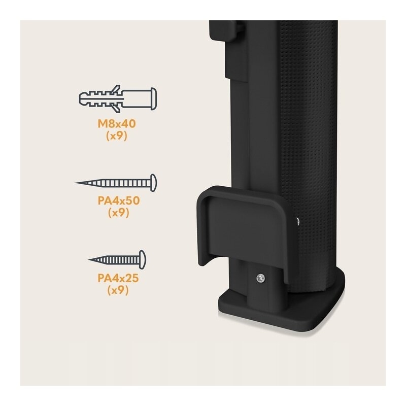 Poarta de siguranta, Lionelo, Thea, Cu suruburi, Textila, Retractabila, Mecanism dublu de blocare, Montaj universal, 80x140 cm, Conform cu standardul european de securitate EN1930, Negru