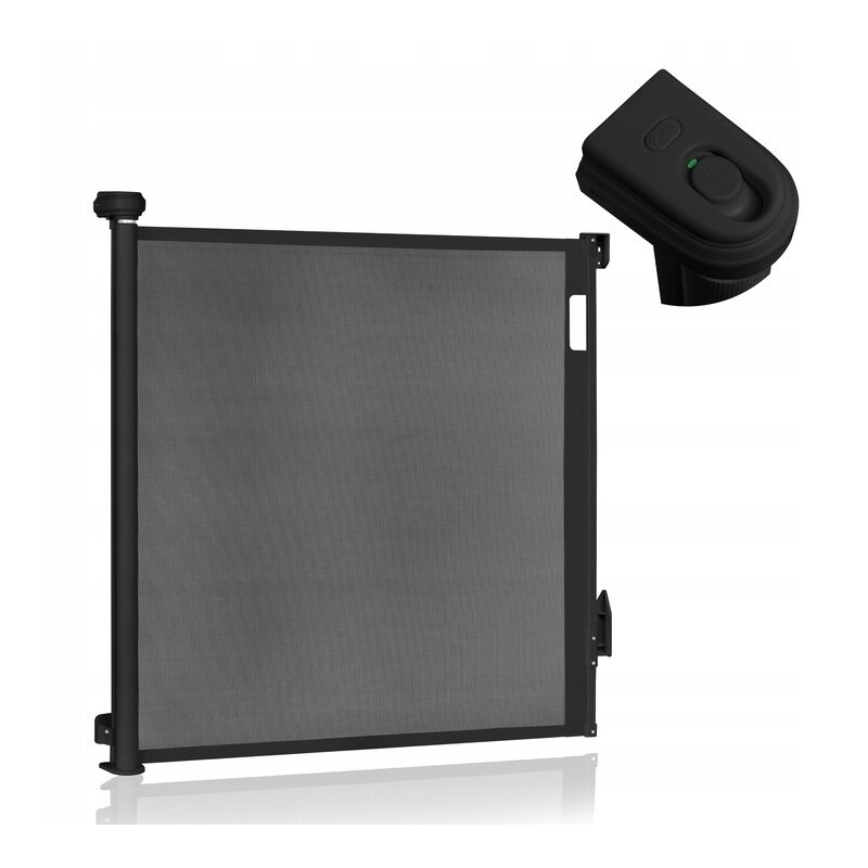 Poarta de siguranta, Lionelo, Thea, Cu suruburi, Textila, Retractabila, Mecanism dublu de blocare, Montaj universal, 80x140 cm, Conform cu standardul european de securitate EN1930, Negru
