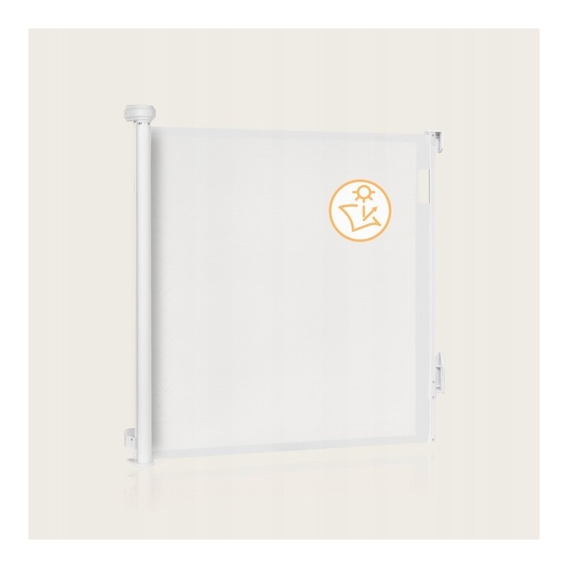 Poarta de siguranta, Lionelo, Thea, Textila, Ofera vizibilitate, Retractabila, Mecanism dublu de blocare, Montaj universal, 80x140 cm, Conform cu standardul european de securitate EN1930, Alb