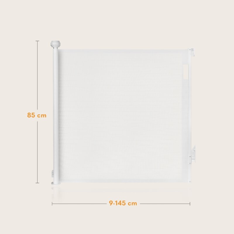 Poarta de siguranta, Lionelo, Thea, Textila, Ofera vizibilitate, Retractabila, Mecanism dublu de blocare, Montaj universal, 80x140 cm, Conform cu standardul european de securitate EN1930, Alb