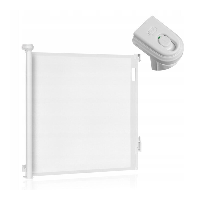 Poarta de siguranta, Lionelo, Thea, Textila, Ofera vizibilitate, Retractabila, Mecanism dublu de blocare, Montaj universal, 80x140 cm, Conform cu standardul european de securitate EN1930, Alb