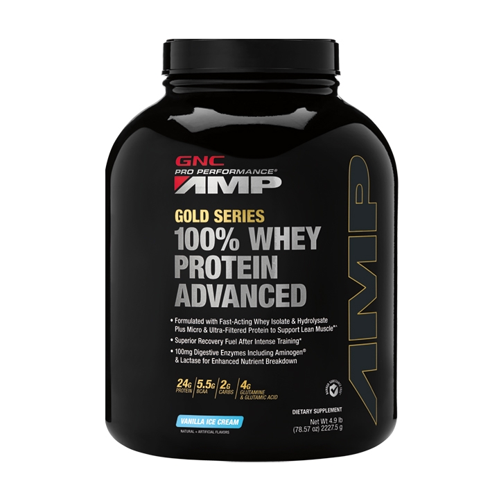 Proteina din zer cu aroma de  vanilie AMP Gold Series, 2227.5 g, GNC