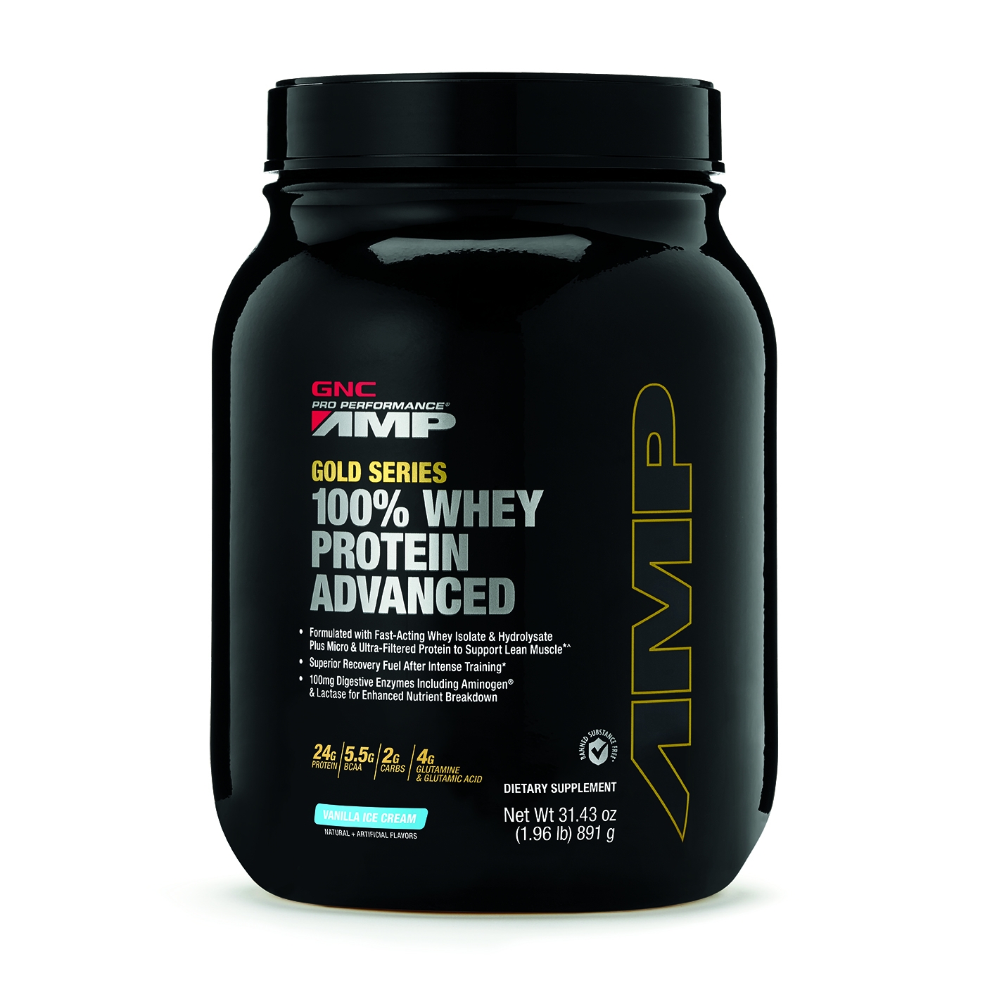 Proteina din zer cu aroma de vanilie AMP Gold Series, 891 g, GNC