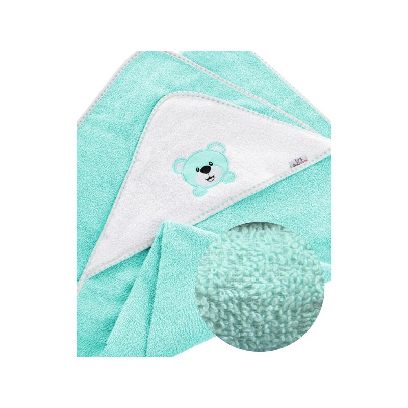 Prosop de baie, Bocioland, Cu gluga,100% bumbac, 80x80 cm, Teddy Bear, Turquoise