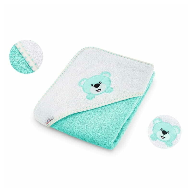Prosop de baie, Bocioland, Cu gluga,100% bumbac, 80x80 cm, Teddy Bear, Turquoise