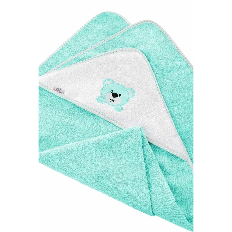 Prosop de baie, Bocioland, Cu gluga,100% bumbac, 80x80 cm, Teddy Bear, Turquoise