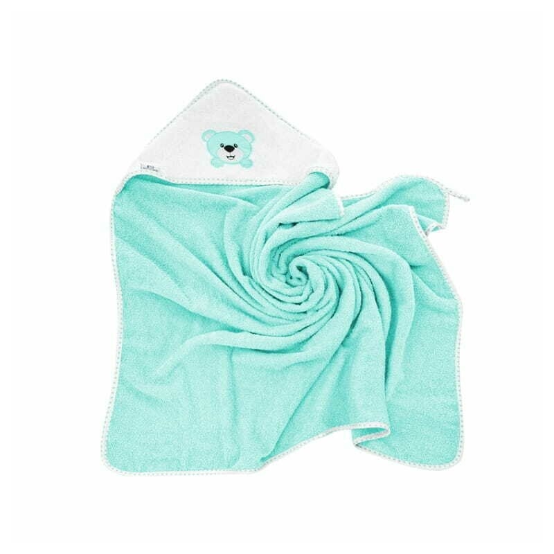 Prosop de baie, Bocioland, Cu gluga,100% bumbac, 80x80 cm, Teddy Bear, Turquoise