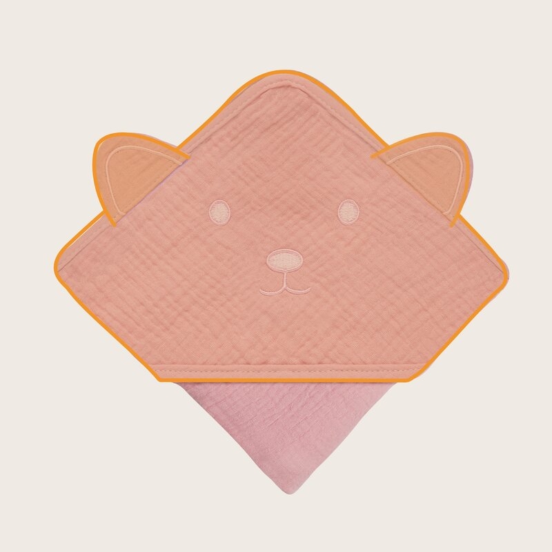 Prosop de baie, Lionelo, Cu gluga, Din muselina, 100% bumbac, 80x80 cm, Absorbtie eficienta, Roz