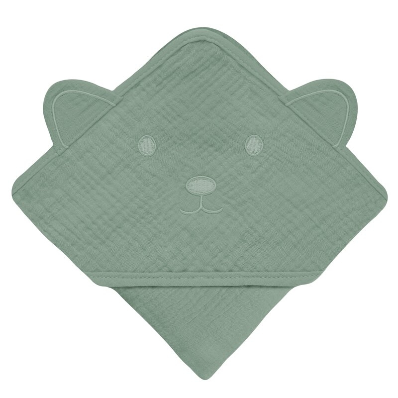 Prosop de baie, Lionelo, Cu gluga, Din muselina, 100% bumbac, 80x80 cm, Absorbtie eficienta, Verde
