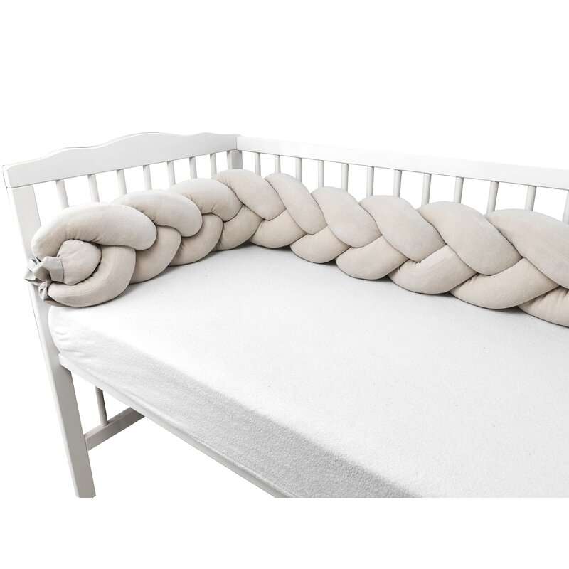 Protectie laterala, MimiNu, Pentru patut, Tip Bumper impletit, Din catifea, 240x23 cm, Soft, Beige