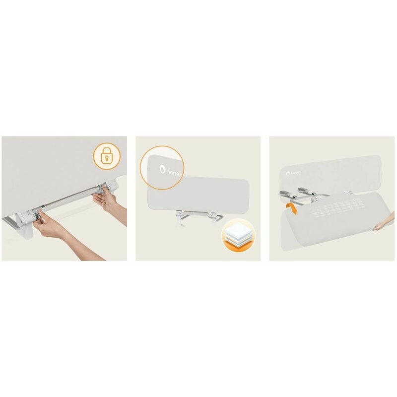 Protectie laterala pat, Lionelo, Lora, Pliabila, Sistem de blocare StandSafe, Geanta de transport inclusa, 105 x 45 cm, Bej