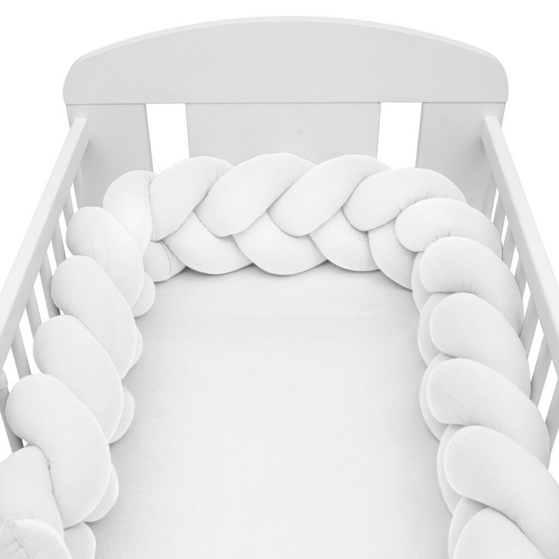 Protectie laterala pentru patut, Tip Bumper impletit, Din muselina, Din materiale certificate Oeko Tex Standard 100, New Baby, Lungime 210 cm, White
