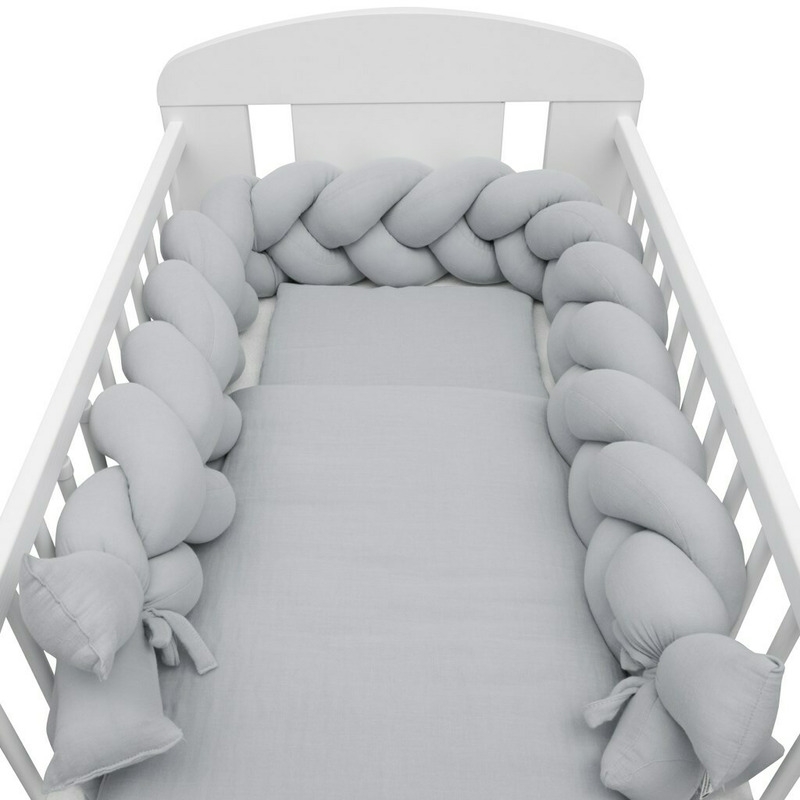 Protectie laterala pentru patut, Tip Bumper impletit, Din muselina, Din materiale certificate Oeko Tex Standard 100, New Baby, Lungime 225 cm, Grey
