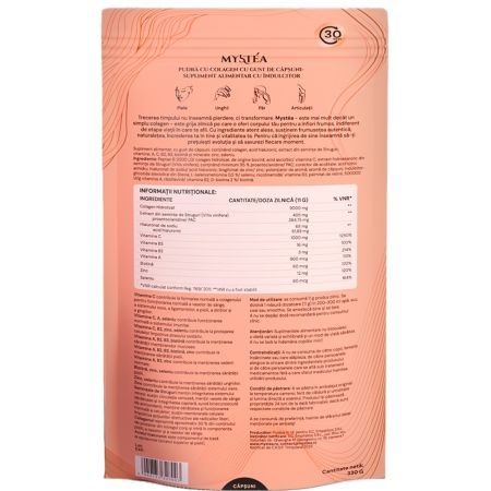 Pudra Colagen Peptan B cu aroma de capsuni, 330 g, Mystea