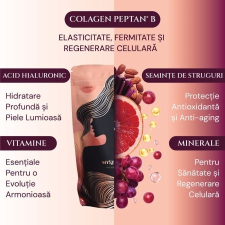 Pudra Colagen Peptan B cu aroma de capsuni, 330 g, Mystea