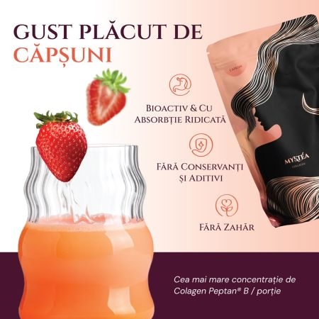Pudra Colagen Peptan B cu aroma de capsuni, 330 g, Mystea
