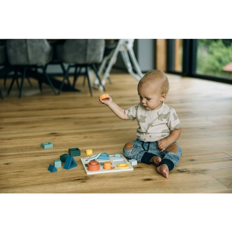 Puzzle copii, Free2Play, Din lemn, Cu sortare forme, Incurajeaza imaginatia, Dezvolta abilitatile motorii fine si coordonarea ochi-mana, 22,2x22,2x4,2 cm, 12 luni+, Multcolor