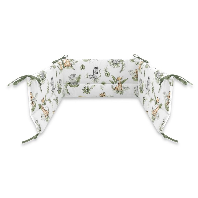 Qmini - Aparatoare pentru patut 140X70 cm, Din bumbac, 210x30 cm, Cu panglici, Safari