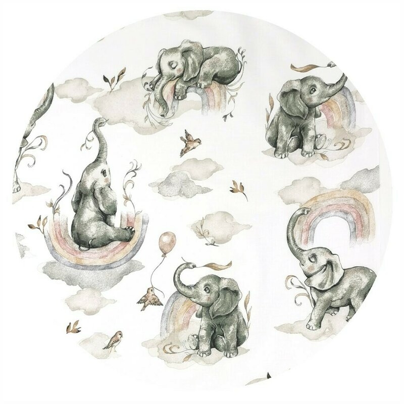 Qmini - Cearceaf cu elastic pentru patut co-sleeper, Theo, Dimensiune 85 x 46 cm, Din bumbac certificat Oeko Tex Standard 100, Elephants on Rainbow