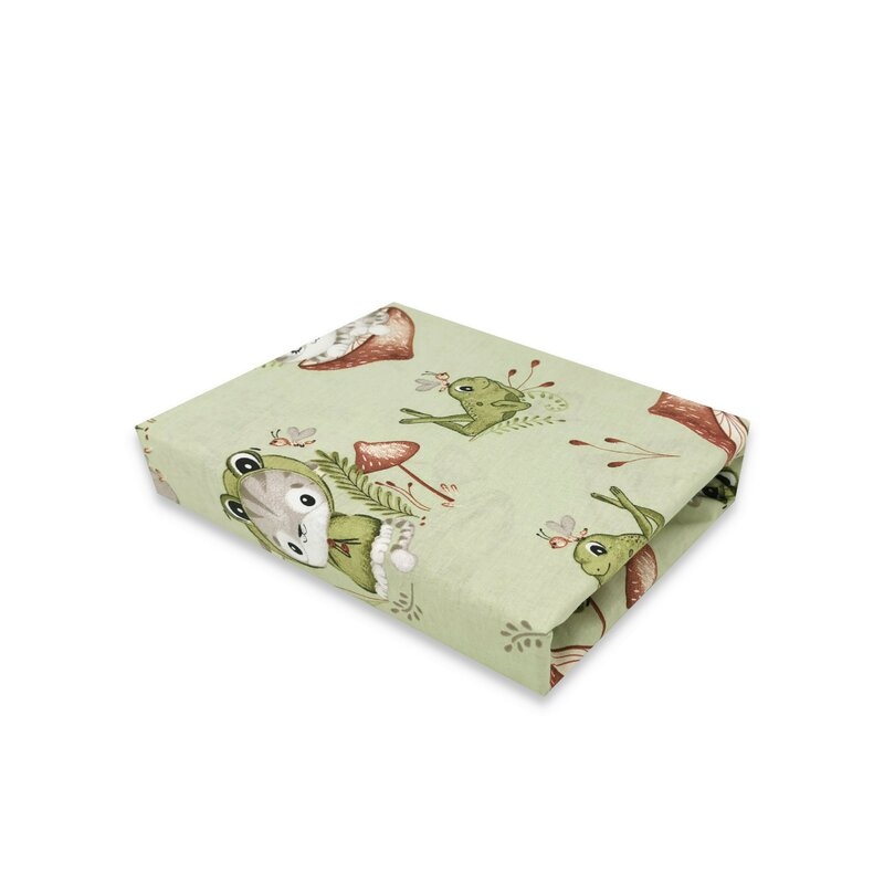 Qmini - Cearceaf cu elastic pentru patut co-sleeper, Theo, Dimensiune 85 x 46 cm, Din bumbac certificat Oeko Tex Standard 100, Frogs
