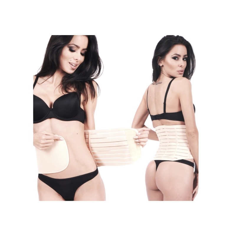 Qmini - Centura postnatala abdominala, Reglabila, Cu Velcro, Beige