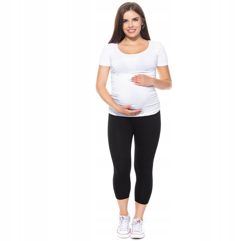 Qmini - Colanti pentru gravide, Cu talie speciala, 3/4, Din bumbac, Masura XL, Black