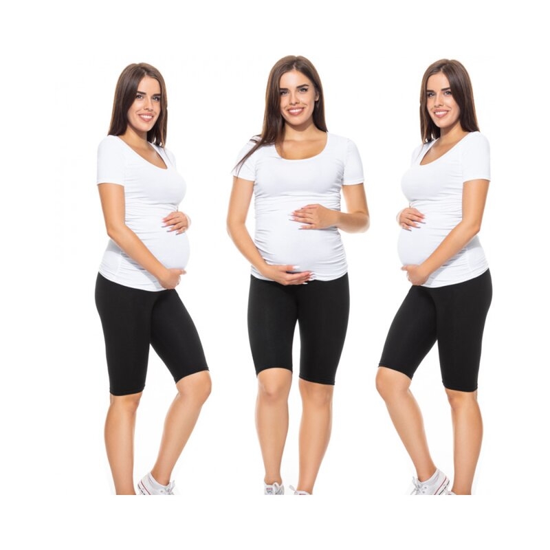 Qmini - Colanti scurti pentru gravide, Cu talie speciala, Din bumbac, Masura XL, Black