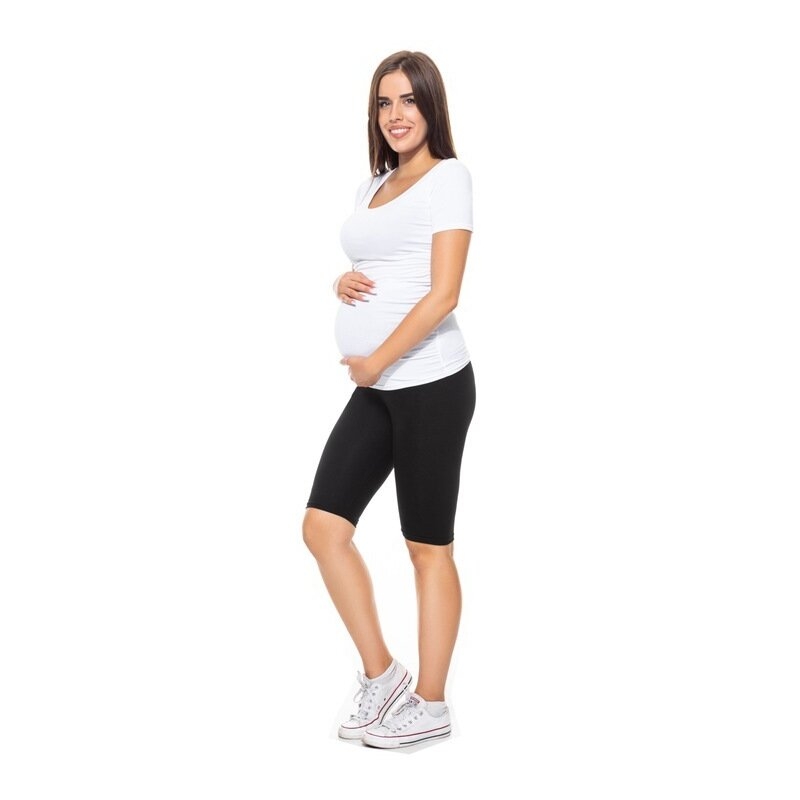 Qmini - Colanti scurti pentru gravide, Cu talie speciala, Din bumbac, Masura XL, Black