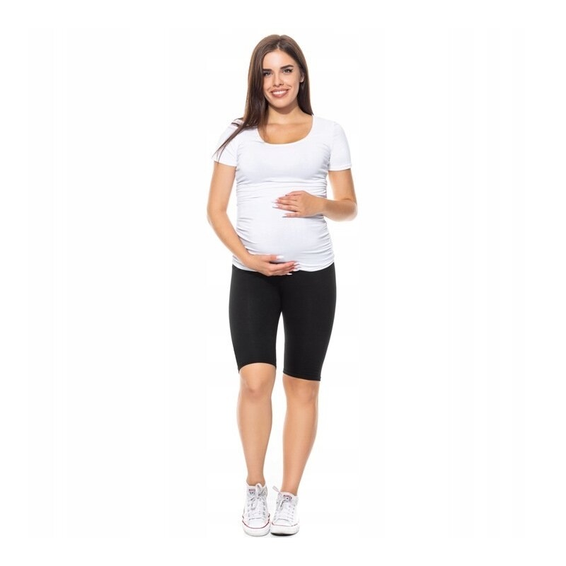 Qmini - Colanti scurti pentru gravide, Cu talie speciala, Din bumbac, Masura XL, Black