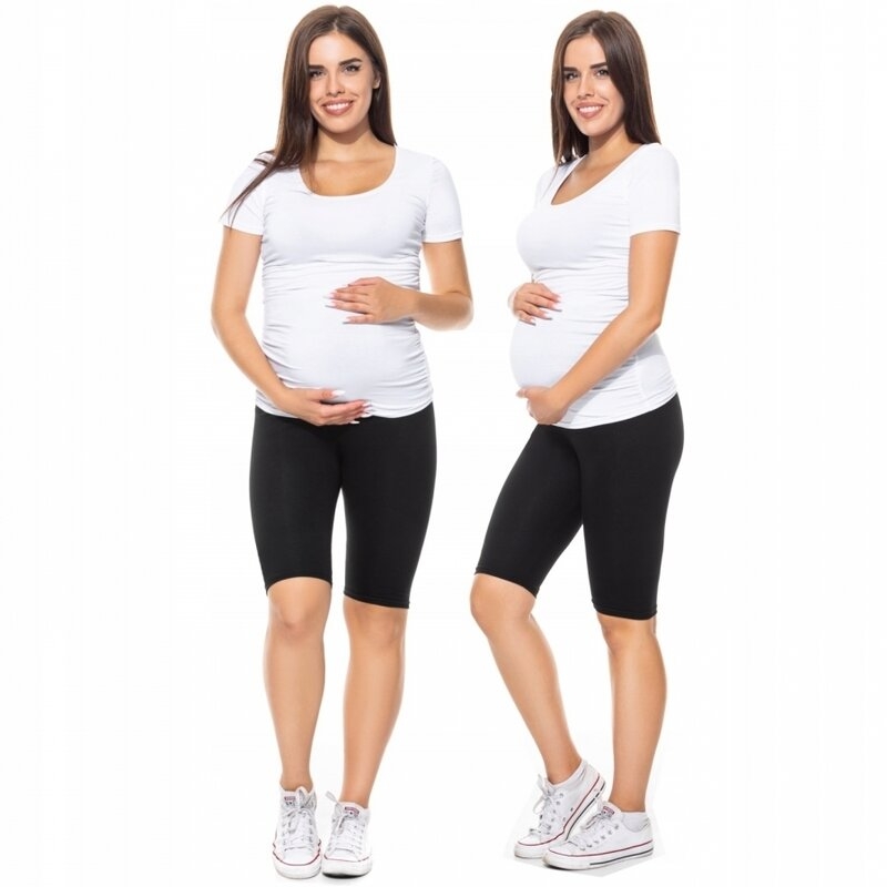 Qmini - Colanti scurti pentru gravide, Cu talie speciala, Din bumbac, Masura XL, Black