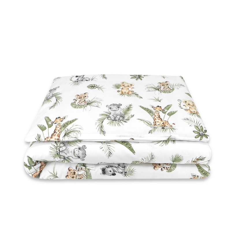 Qmini - Lenjerie junior cu 2 piese, Din bumbac certificat Oeko Tex Standard 100, 140 x 200 cm, Safari