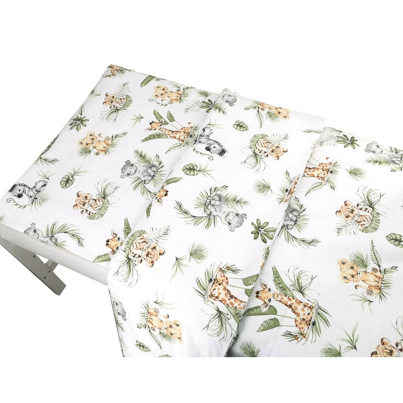 Qmini - Lenjerie junior cu 2 piese, Din bumbac certificat Oeko Tex Standard 100, 140 x 200 cm, Safari